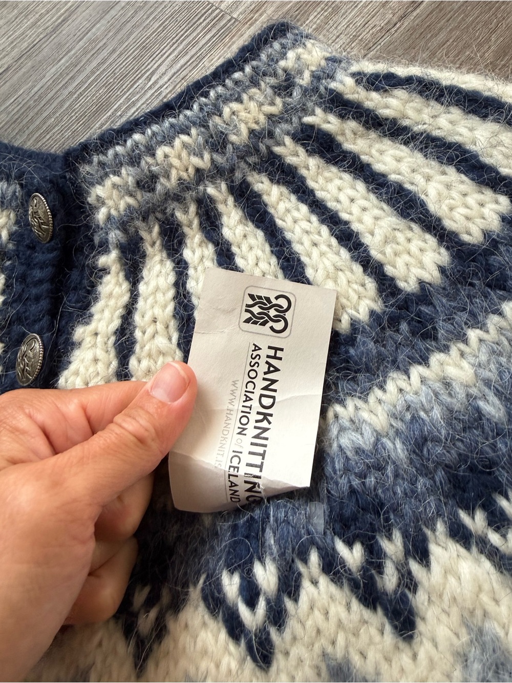 The Hand Knitting Assoc of Iceland Style Pure Wool Cardigan Sweater Navy Blue XL - Picture 7 of 15